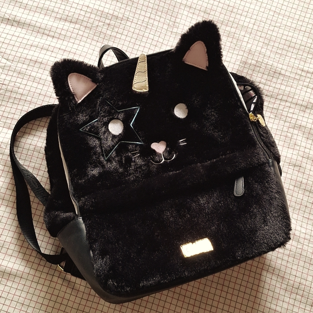 Betsey Johnson Luv black Unicorn Kitty Cat NWOT backpack